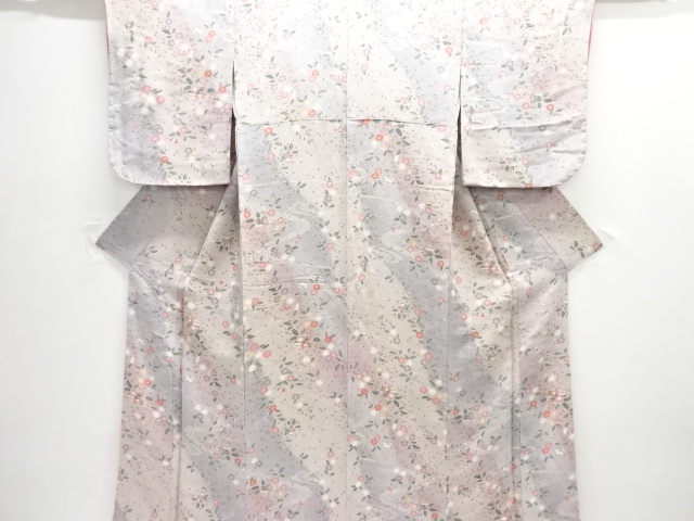 JAPANESE KIMONO / KOMON / CHIRIMEN / SAKURA & WAVE